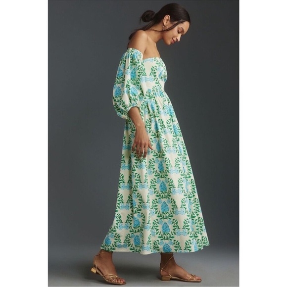 Anthropologie Let Me Be Long Sleeve Printed Midi Dress Blue Floral Size S Petite - Picture 3 of 15